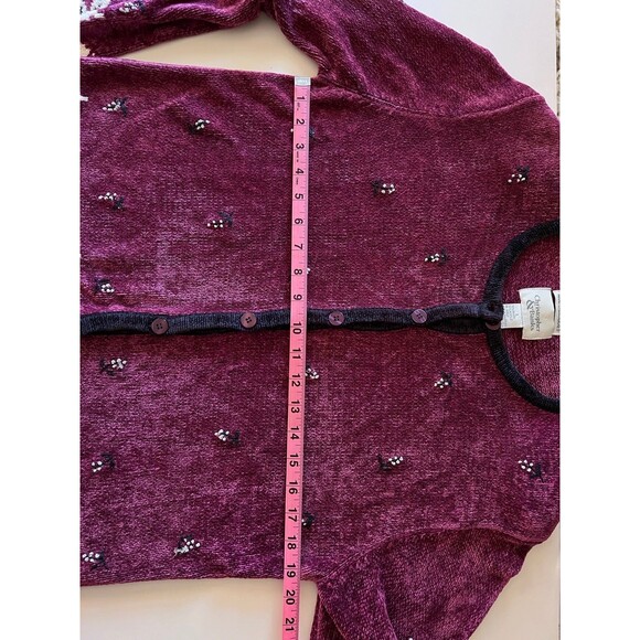 CHRISTOPHER & BANKS Velour Cardigan Sweater Hand Embroidered Size M (Bx 12) - Picture 6 of 9